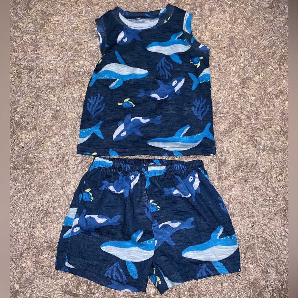 Carter's Navy Whale Print Matching Set size 12M NWOT